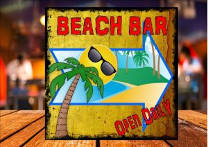 Beach Bar Open Daily Sign