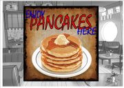 Enjoy Pancakes Here Cafe Sign.