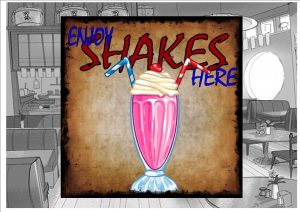Enjoy Shakes Here Cafe Sign