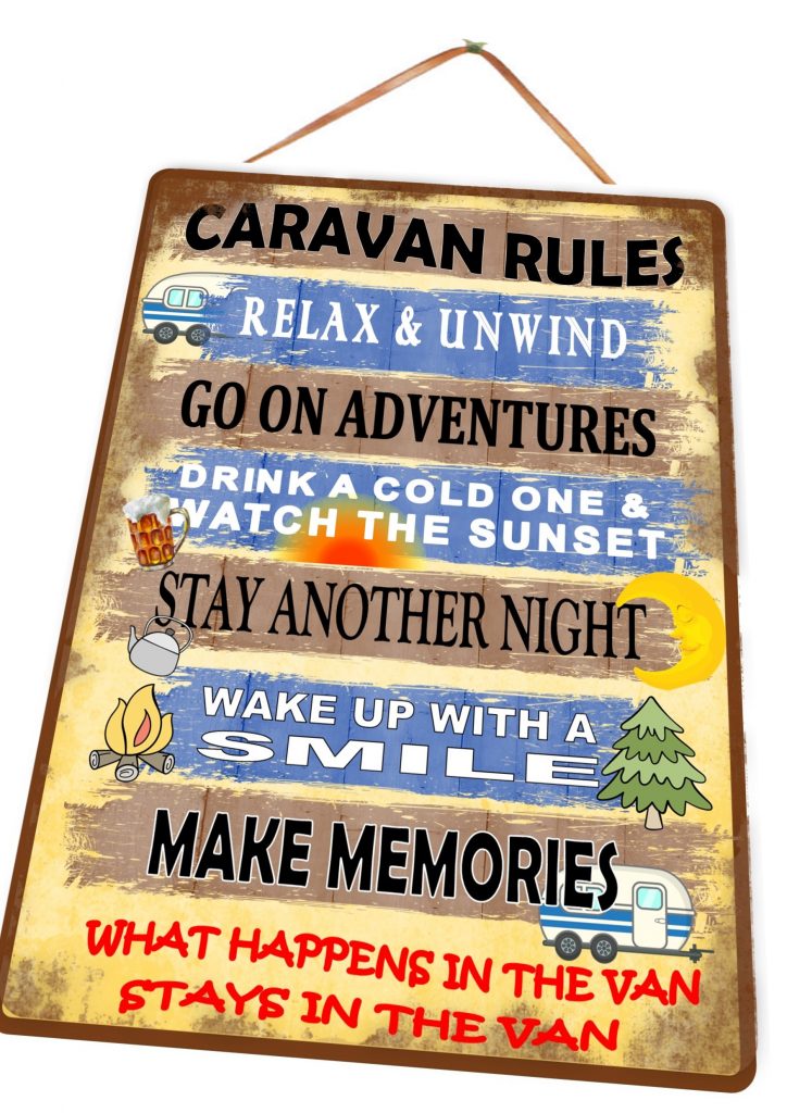 Caravan Rules Metal Sign Modern Print Made To Look Aged & Vintage The